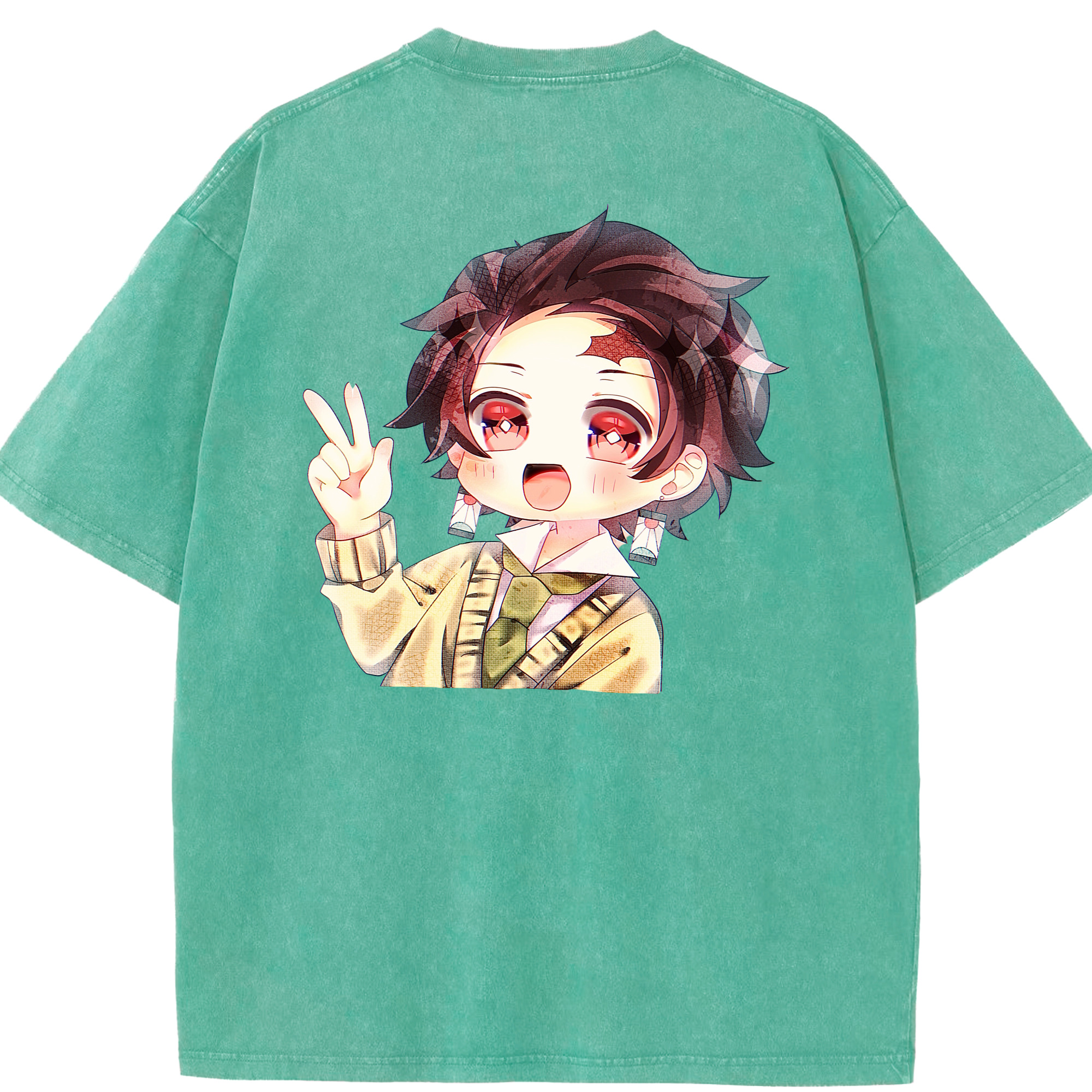 （画像用） 鬼滅の刃 竈門 炭治郎／かまど たんじろう Kamado Tanjirou 綿100% ヴィンテージ風 半袖Tシャツ（背面プリント）